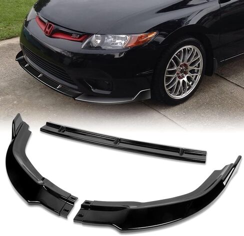 EPARTS 3 Pieces Style Front Bumper Lip Spoiler Splitter Chin Side Body Kit Trim Protection Compatible with 2006-2008 Honda Civic 2DR/Coupe (Painted Carbon Fiber Style) in Saudi Arabia