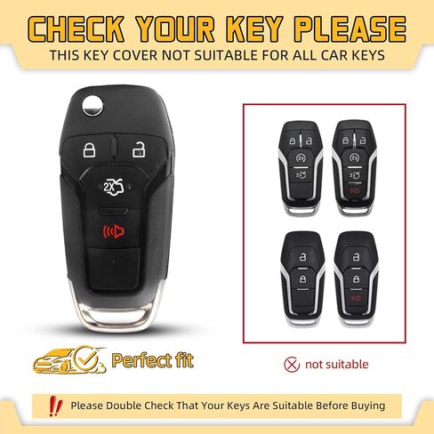 FT FUNTOR لغطاء مفتاح سيارة فورد، متوافق مع Ford Bronco F-150 F-250 F-350 F-450 F-550 Raptor Fusion Ranger Ranger XLT Figo، غطاء مفتاح TPU بأربعة أزرار مع سلسلة مفاتيح (رمادي C) in Kuwait