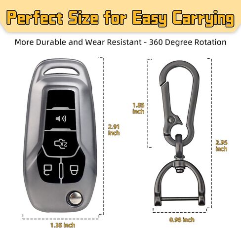 FT FUNTOR لغطاء مفتاح سيارة فورد، متوافق مع Ford Bronco F-150 F-250 F-350 F-450 F-550 Raptor Fusion Ranger Ranger XLT Figo، غطاء مفتاح TPU بأربعة أزرار مع سلسلة مفاتيح (رمادي C) in Kuwait