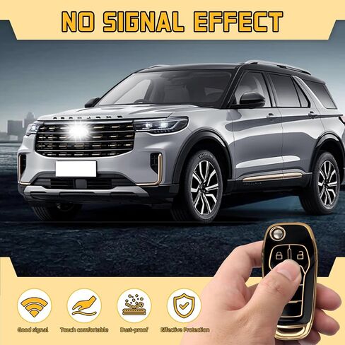 FT FUNTOR لغطاء مفتاح سيارة فورد، متوافق مع Ford Bronco F-150 F-250 F-350 F-450 F-550 Raptor Fusion Ranger Ranger XLT Figo، غطاء مفتاح TPU بأربعة أزرار مع سلسلة مفاتيح (رمادي C) in Kuwait