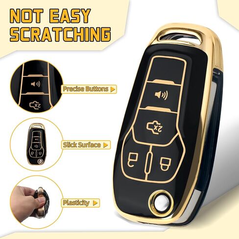 FT FUNTOR لغطاء مفتاح سيارة فورد، متوافق مع Ford Bronco F-150 F-250 F-350 F-450 F-550 Raptor Fusion Ranger Ranger XLT Figo، غطاء مفتاح TPU بأربعة أزرار مع سلسلة مفاتيح (رمادي C) in Kuwait