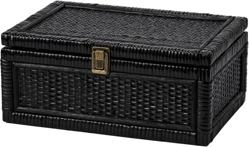 2PCS Rattan Box with Lid Decorative Natural Handmade Boho Baskets Woven Wicker Cane Bins Keepsake Memory Jewelry Boxes Rectangular Desk Shelf Closet Organizer Container (1 Large 1 Small) in Kuwait