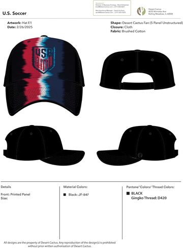 صبار الصحراء الولايات المتحدة لكرة القدم قبعة البيسبول USMNT الولايات المتحدة الأمريكية فريق الرجال الوطني الحواف القبعات المطرزة قبعة حزام القماش قابل للتعديل الكبار (الولايات المتحدة الأمريكية لكرة القدم على غرار E1، أسود) in Saudi Arabia