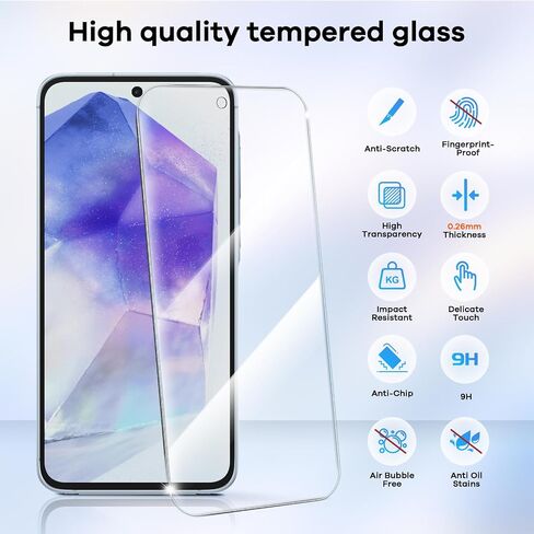 4+4 عبوات لهاتف Samsung Galaxy A15 5G واقي شاشة وواقي كاميرا لعدسة الهاتف، واقي هاتف خلوي من الزجاج المقوى 9H، جراب كاميرا هاتف مضاد لبصمات الأصابع in Kuwait