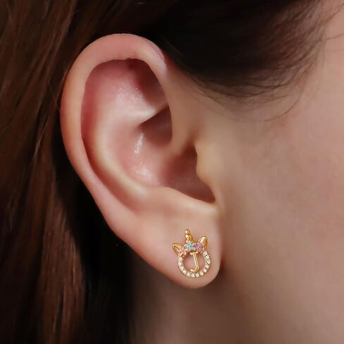 Earrings for Girls - Sterling Silver Girls Earrings Kids Earrings Hypoallergenic Earrings for Girls 8 9 10 11 12 Toddler Little Girls Unicorn Gifts for Girls Trendy Stuff | Gift for Teen Girls Jewelry in Kuwait