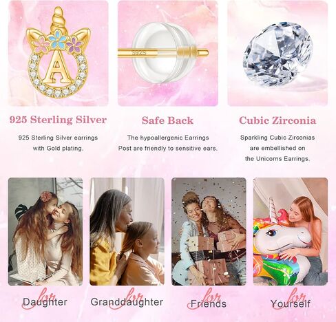 Earrings for Girls - Sterling Silver Girls Earrings Kids Earrings Hypoallergenic Earrings for Girls 8 9 10 11 12 Toddler Little Girls Unicorn Gifts for Girls Trendy Stuff | Gift for Teen Girls Jewelry in Kuwait