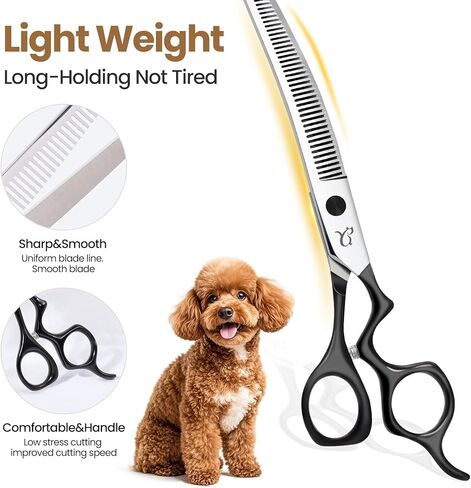 Dog Grooming Scissors,Curved Chunkers Dog Grooming with Safety Round Tips, Sharp and Comfortable 4 in 1 Dog Scissors for Grooming in Kuwait