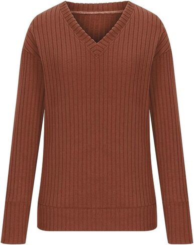 Women's Fall V Neck Sweater 2024 Long Sleeve Ribbed Knit Casual Tunic Pullover Top Lightweight Trendy Tunic Tops in Saudi Arabia