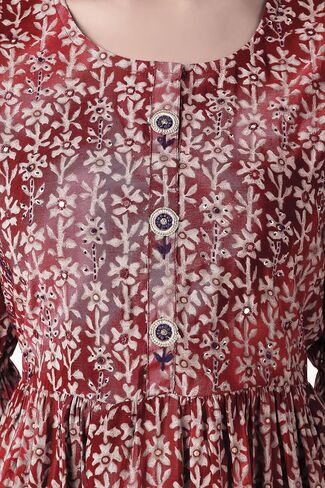 ladyline Womens Rayon Printed Handwork Kurta with Pants | 2-Pcs Co-Ord Set | Anarkali Boho Tunic Salwar Kameez in Saudi Arabia