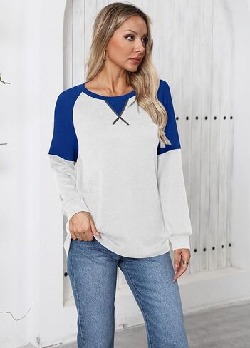 YEXIPO Womens Long Sleeve Shirts Casual Loose Fit Crew Neck Color Block Fall Fashion 2024 Tunic Tops in Kuwait