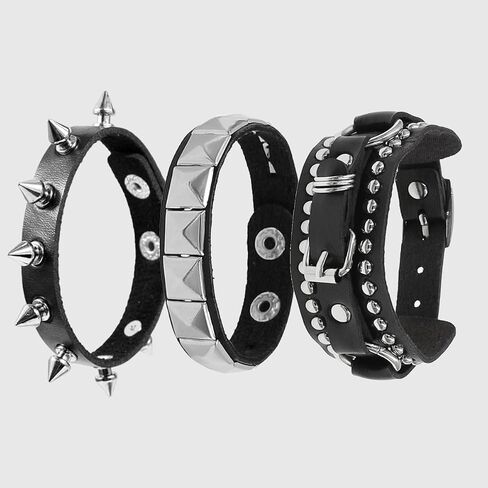3PCS Punk Rock Studded Leather Bracelet Adjustable Emo Spike Bracelet Cuff Accessory Retro 80s Studded Wristband for Men Women in Saudi Arabia
