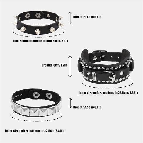 3PCS Punk Rock Studded Leather Bracelet Adjustable Emo Spike Bracelet Cuff Accessory Retro 80s Studded Wristband for Men Women in Saudi Arabia