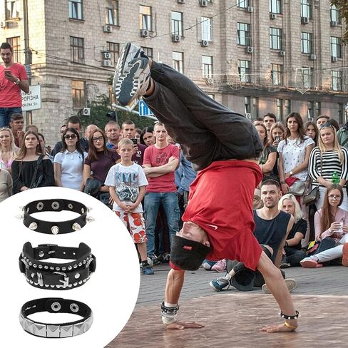 3PCS Punk Rock Studded Leather Bracelet Adjustable Emo Spike Bracelet Cuff Accessory Retro 80s Studded Wristband for Men Women in Saudi Arabia