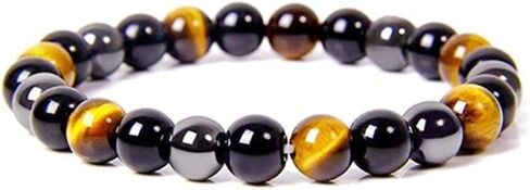 Triple Protection Tigers Eye Black Obsidian and Hematite Beaded Bracelets for Men Women Natural Stone Crystal Beads Bracelet in Saudi Arabia