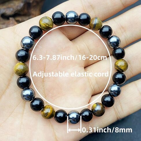 Triple Protection Tigers Eye Black Obsidian and Hematite Beaded Bracelets for Men Women Natural Stone Crystal Beads Bracelet in Saudi Arabia