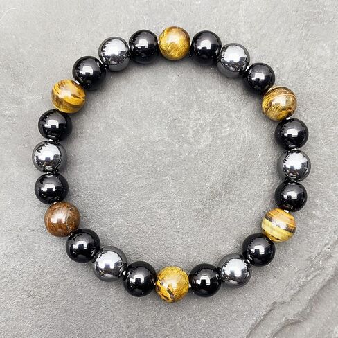 Triple Protection Tigers Eye Black Obsidian and Hematite Beaded Bracelets for Men Women Natural Stone Crystal Beads Bracelet in Saudi Arabia