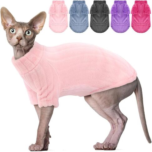 SUNFURA Sweaters for Cats, Hairless Sphynx Cat Sweater Kitten Pullover with Sleeves, Warm and Soft Cat Pajamas Fleece Cat Sweatshirt Jumpsuit, Turtleneck Cat Clothes for Fall Winter, Gray S in Saudi Arabia