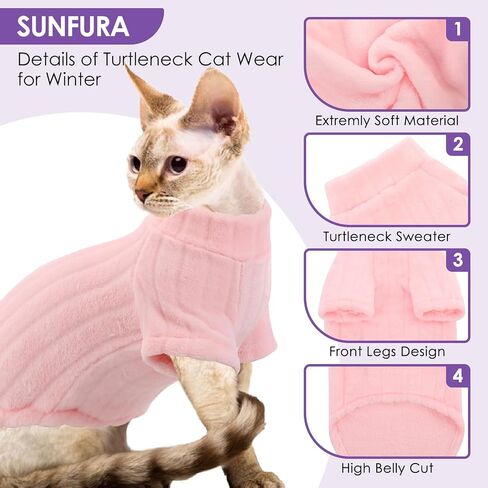 SUNFURA Sweaters for Cats, Hairless Sphynx Cat Sweater Kitten Pullover with Sleeves, Warm and Soft Cat Pajamas Fleece Cat Sweatshirt Jumpsuit, Turtleneck Cat Clothes for Fall Winter, Gray S in Saudi Arabia