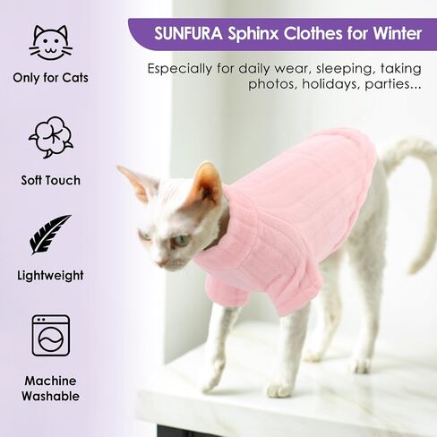 SUNFURA Sweaters for Cats, Hairless Sphynx Cat Sweater Kitten Pullover with Sleeves, Warm and Soft Cat Pajamas Fleece Cat Sweatshirt Jumpsuit, Turtleneck Cat Clothes for Fall Winter, Gray S in Saudi Arabia
