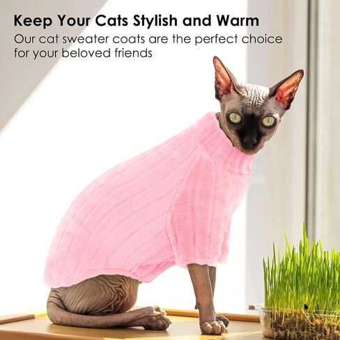 SUNFURA Sweaters for Cats, Hairless Sphynx Cat Sweater Kitten Pullover with Sleeves, Warm and Soft Cat Pajamas Fleece Cat Sweatshirt Jumpsuit, Turtleneck Cat Clothes for Fall Winter, Gray S in Saudi Arabia