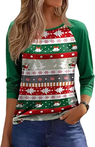Womens Christmas Sparkle Shirt Funny Xmas Holiday Raglan Sequined Splicing Sleeve Graphic Tee Family Matching Winter Tops in Saudi Arabia