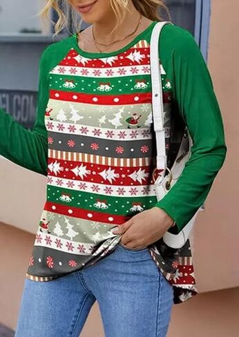 Womens Christmas Sparkle Shirt Funny Xmas Holiday Raglan Sequined Splicing Sleeve Graphic Tee Family Matching Winter Tops in Saudi Arabia