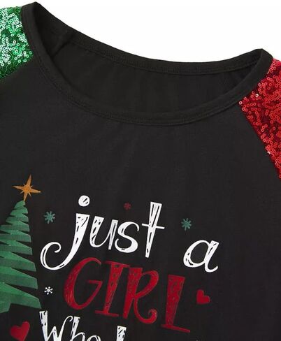 Womens Christmas Sparkle Shirt Funny Xmas Holiday Raglan Sequined Splicing Sleeve Graphic Tee Family Matching Winter Tops in Saudi Arabia