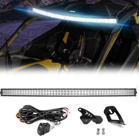 طقم شريط إضاءة LED منحني 50 بوصة 288 وات من WeiSen مع مفتاح على مجموعة الأسلاك وأقواس التثبيت المتوافقة مع Can Am Maverick R/Max 2024-2025 in Saudi Arabia