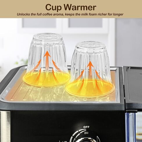 20 Bar Espresso Coffee Machine, Professional Compact Coffee Maker with 50oz Removable Water Tank, Milk Frother Steam Wand, Clear Thermometer, Cappuccino, Latte, Americano, Machiato, Silver in Saudi Arabia