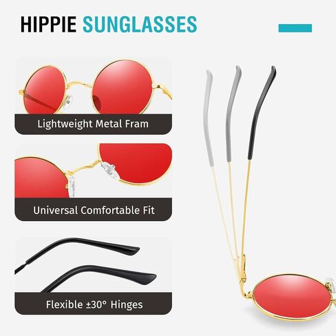 نظارات شمسية مستقطبة من Morcheiong Hippie نظارات دائرية كلاسيكية للنساء والرجال نظارات شمسية دائرية عتيقة UV400 in Saudi Arabia