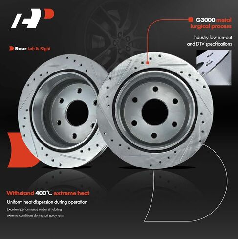 A-Premium 12.80 inch (325mm) Rear Drilled and Slotted Disc Brake Rotors Compatible with Select Chevy and GMC Models - Silverado, Tahoe, Suburban, Astro, Sierra 1500 2500, Safari, Yukon, 2-PC Set in Saudi Arabia