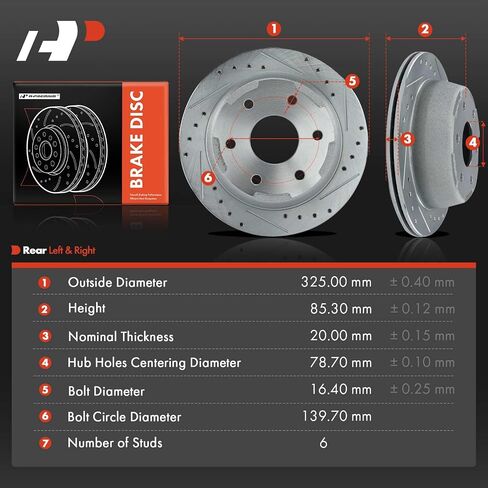 A-Premium 12.80 inch (325mm) Rear Drilled and Slotted Disc Brake Rotors Compatible with Select Chevy and GMC Models - Silverado, Tahoe, Suburban, Astro, Sierra 1500 2500, Safari, Yukon, 2-PC Set in Saudi Arabia