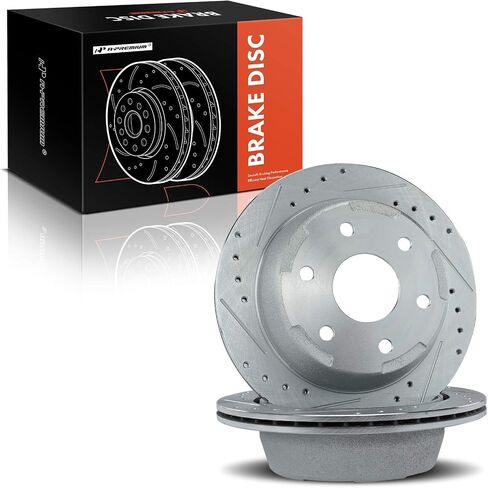 A-Premium 12.80 inch (325mm) Rear Drilled and Slotted Disc Brake Rotors Compatible with Select Chevy and GMC Models - Silverado, Tahoe, Suburban, Astro, Sierra 1500 2500, Safari, Yukon, 2-PC Set in Saudi Arabia
