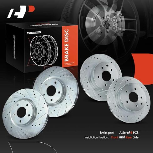 A-Premium Front and Rear Drilled and Slotted Disc Brake Rotors Compatible with Select Nissan Models - Maxima 2009-2014/2016-2017 V6 3.5L, 4-PC Set in Saudi Arabia