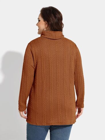 TIYOMI Plus Size Sweaters for Women Long Sleeves Cable Knit Turtleneck Top with Pockets Solid Lightweight Pullover Top Xl-5Xl in Saudi Arabia