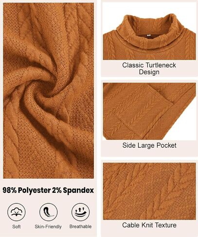 TIYOMI Plus Size Sweaters for Women Long Sleeves Cable Knit Turtleneck Top with Pockets Solid Lightweight Pullover Top Xl-5Xl in Saudi Arabia