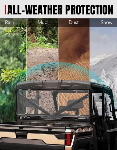 A & UTV PRO Rear Windshield, Full Size Rear Window for 2017-2025 Ranger XP 1000/ Crew, 2020-2025 Polaris Ranger 1000/ Crew, 2013-2019 Polaris Ranger XP 900/Crew (Compatible with Roof) in Saudi Arabia