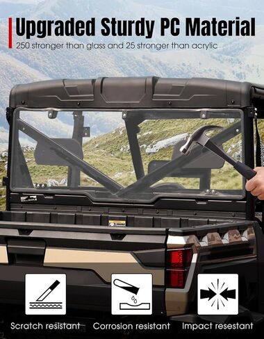A & UTV PRO Rear Windshield, Full Size Rear Window for 2017-2025 Ranger XP 1000/ Crew, 2020-2025 Polaris Ranger 1000/ Crew, 2013-2019 Polaris Ranger XP 900/Crew (Compatible with Roof) in Saudi Arabia