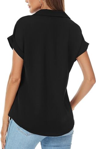 Women's Bat Wing V Neck Short Sleeve Office Work Business Attire Collared Casual Summer Shirts in Saudi Arabia
