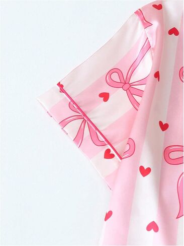 Verdusa Women's 2 Piece Cute Bow Striped Satin Pajama Set Button Down Short Sleeve Top and Shorts in Saudi Arabia