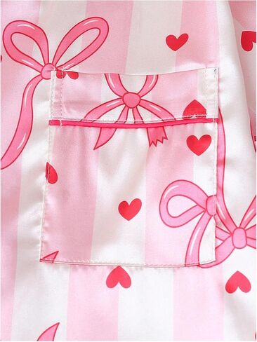 Verdusa Women's 2 Piece Cute Bow Striped Satin Pajama Set Button Down Short Sleeve Top and Shorts in Saudi Arabia
