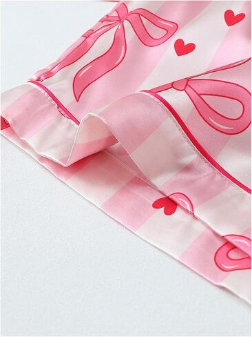 Verdusa Women's 2 Piece Cute Bow Striped Satin Pajama Set Button Down Short Sleeve Top and Shorts in Saudi Arabia