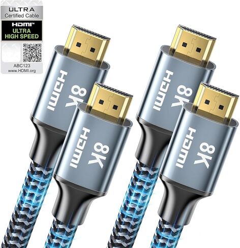 كابل HDMI 8K بطول 10 أقدام 2 حزمة، كابل HDMI 2.1 عالي السرعة 48 جيجابت في الثانية، كابل HDMI مجدول 2.1 8K 60 هرتز 4K 120 هرتز يدعم HDR eARC HDCP 2.2/2.3، سلك HDMI متوافق مع HDTV والكمبيوتر المحمول والشاشة والكمبيوتر الشخصي in Saudi Arabia