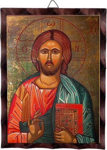 Greek Christian Orthodox Icon Jesus Christ Image Hanging Painting 6.3 x 4.7 in Handmade Solid Wood Decorative Painting for Home and Church Decoration in Saudi Arabia
