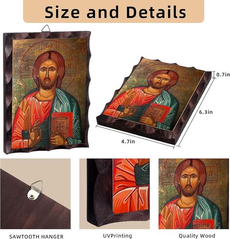 Greek Christian Orthodox Icon Jesus Christ Image Hanging Painting 6.3 x 4.7 in Handmade Solid Wood Decorative Painting for Home and Church Decoration in Saudi Arabia