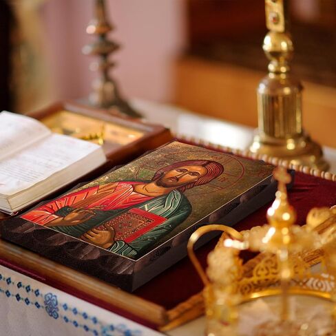 Greek Christian Orthodox Icon Jesus Christ Image Hanging Painting 6.3 x 4.7 in Handmade Solid Wood Decorative Painting for Home and Church Decoration in Saudi Arabia