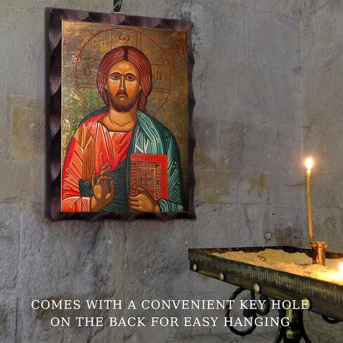 Greek Christian Orthodox Icon Jesus Christ Image Hanging Painting 6.3 x 4.7 in Handmade Solid Wood Decorative Painting for Home and Church Decoration in Saudi Arabia