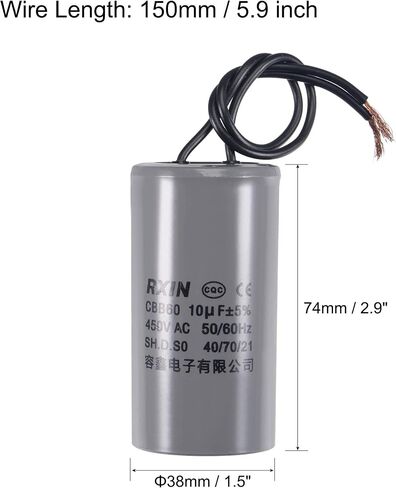uxcell CBB60 Run Capacitor 6uF 450V AC 2 Wires 50/60Hz Cylinder 54x34mm for Air Compressor Water Pump Motor in Saudi Arabia