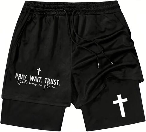 Mens Graphic Shorts I Can Do All Things Through Christ Stand for The Flag Kneel for The Cross 2 in 1 Christian Shorts in Saudi Arabia