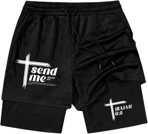Mens Graphic Shorts I Can Do All Things Through Christ Stand for The Flag Kneel for The Cross 2 in 1 Christian Shorts in Kuwait
